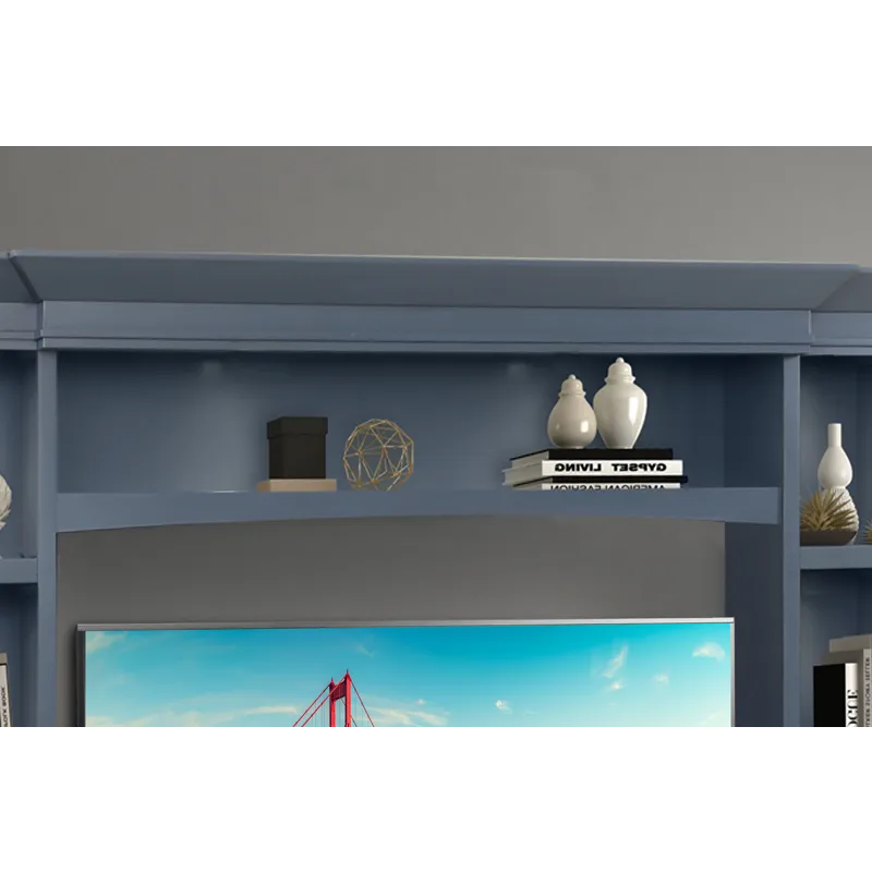 Americana Modern Denim 92 Inch TV Console with Hutch and LED Lights