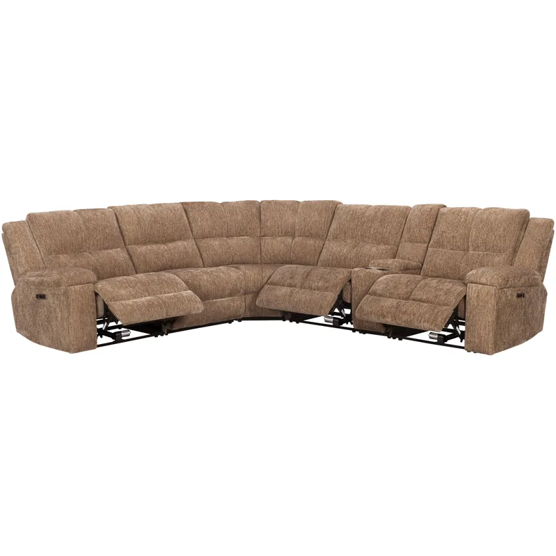 Bronco Plush Tobacco 6 Piece Modular Zero Gravity Power Reclining Sectional with Power Adjustable Headrests