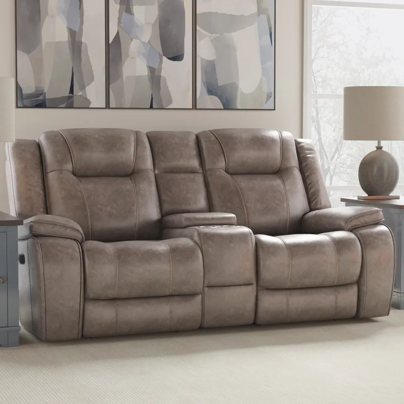 Blake Desert Taupe Manual Reclining Sofa and Loveseat