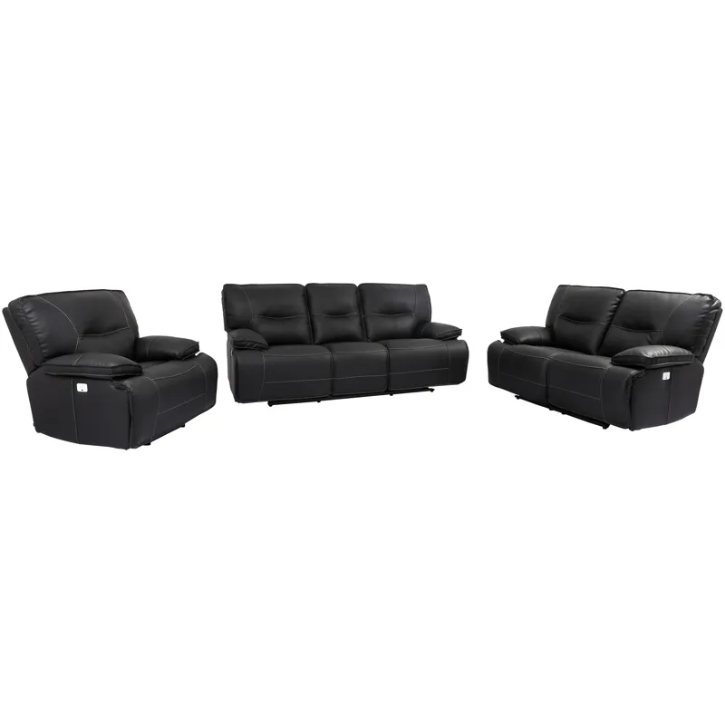 Spartacus Black Power Reclining Sofa Loveseat and Recliner