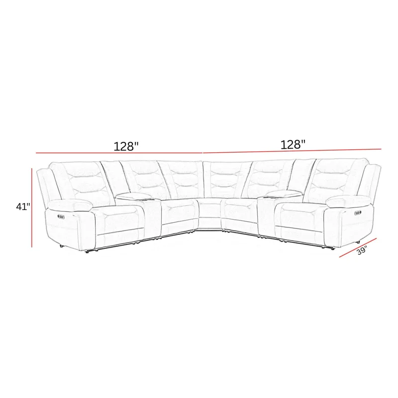 Caldwell Tahoe Fog 7 Piece Modular Power Reclining Sectional with Power Adjustable Headrests