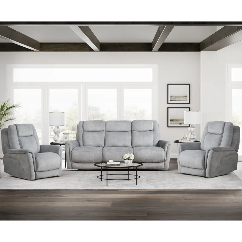 Linus Hudson Grey Power Reclining Sofa and Two Recliners