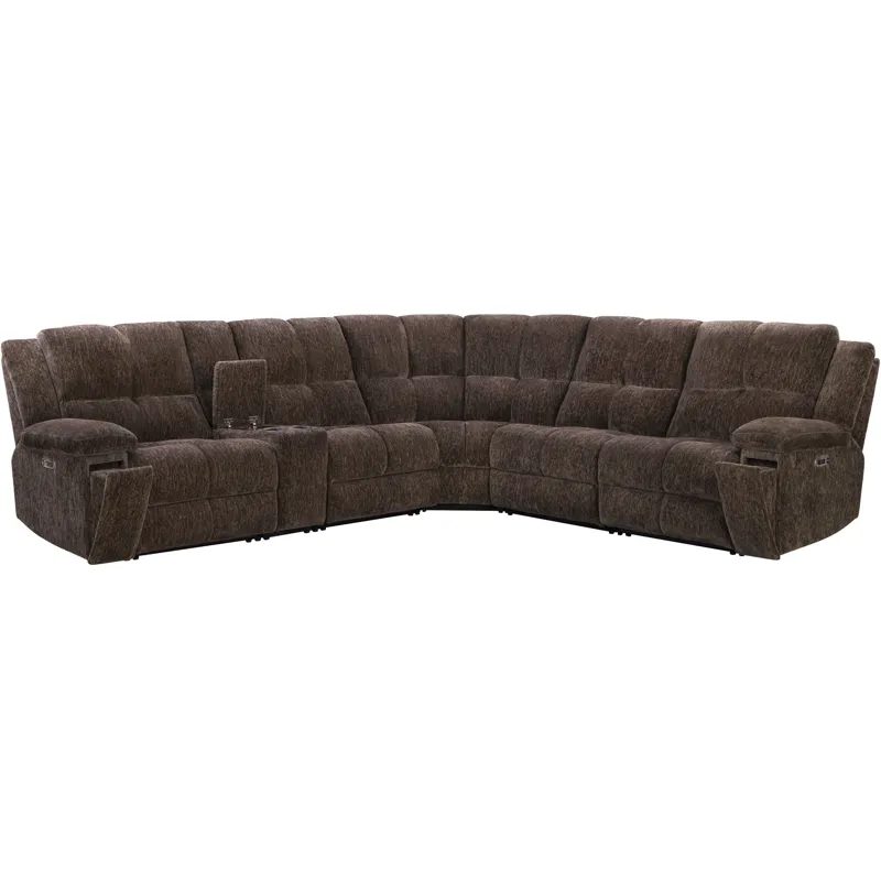 Bronco Plush Umber 6 Piece Modular Zero Gravity Power Reclining Sectional with Power Adjustable Headrests