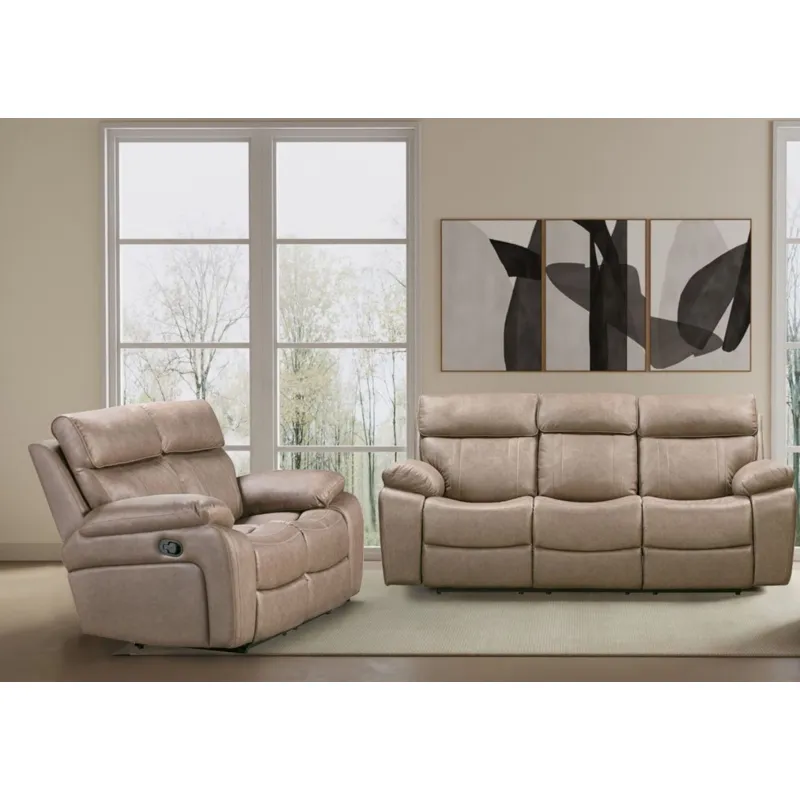 Theon Stokes Toffee Manual Reclining Sofa and Loveseat