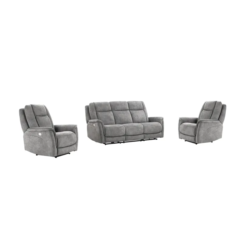 Linus Hudson Grey Power Reclining Sofa and Two Recliners