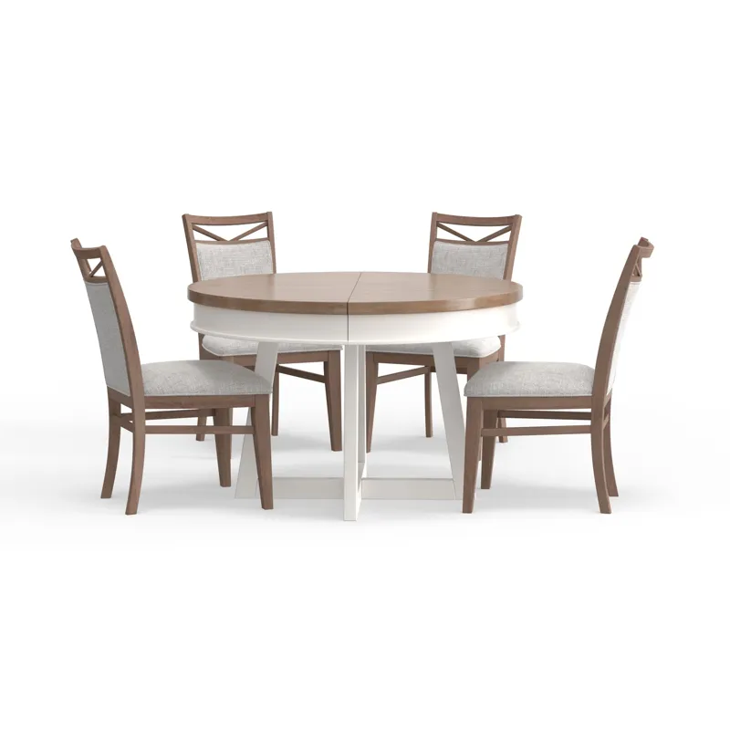 Americana Modern Dining 48 inch Round Extendable Dining Table and 4 Upholstered Chairs