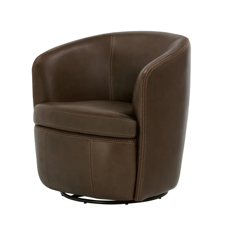 Barolo Vintage Brown 100% Italian Leather Swivel Club Chair Two Pack