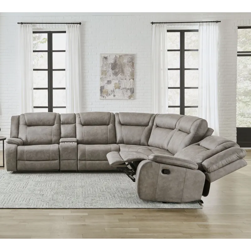 Blake Desert Taupe 6 Piece Modular Reclining Sectional and Entertainment Console