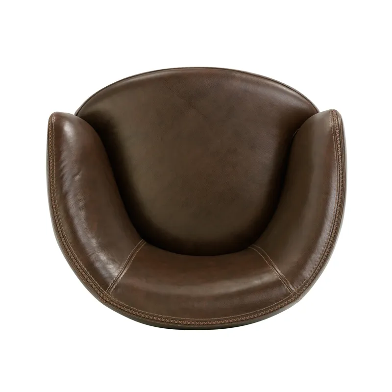 Barolo Vintage Brown 100% Italian Leather Swivel Club Chair Two Pack