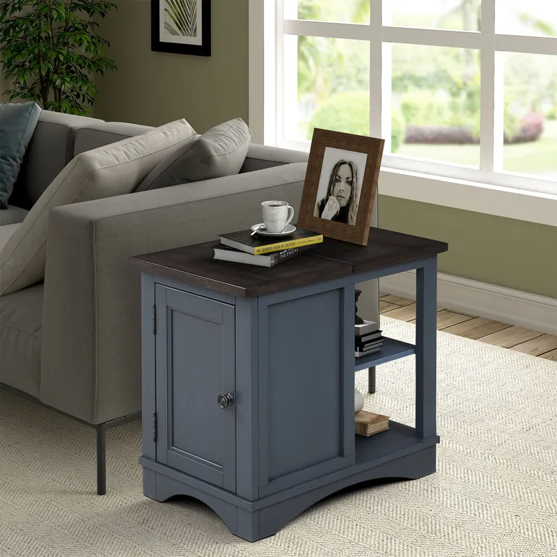 Americana Modern Denim Cocktail Table with 2 Chairside Tables
