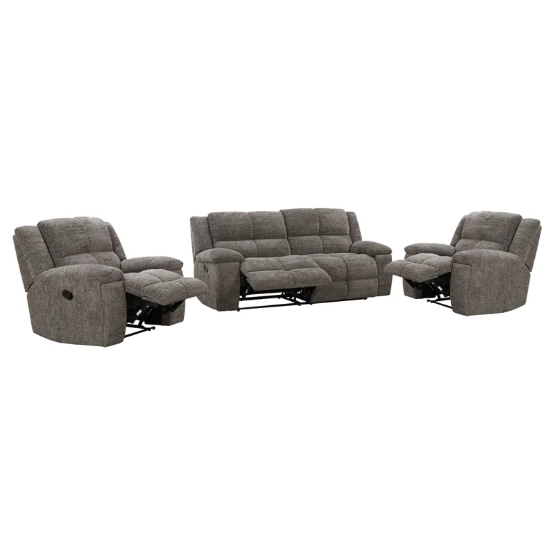Buster Cabot Stone Manual Glider Reclining Sofa and Two Recliners