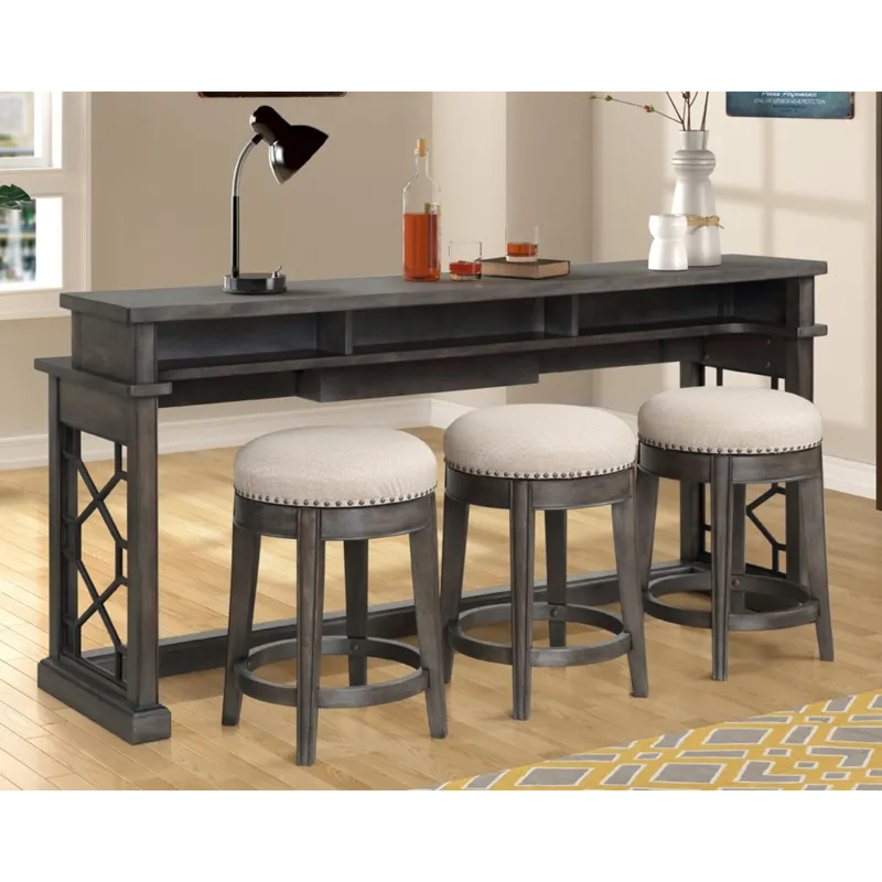 Sundance Smokey Grey Cocktail Table with 2 End Tables and Console Table with 3 Stools