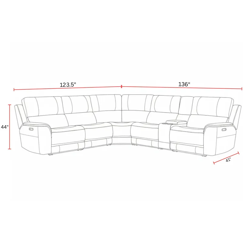 Easton Steamboat Quartz 6 Piece Zero Gravity Power Reclining Sectional with Power Adjustable Headres
