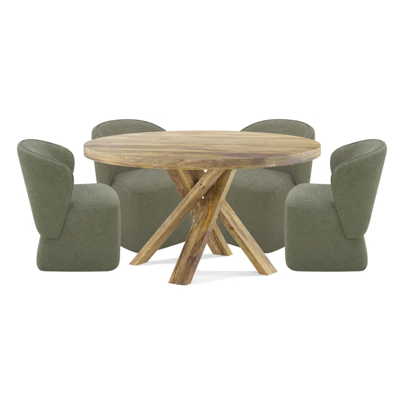 Crossings Downtown Dining 60 Inch Round Dining Table With 4 Upholstered Chairs