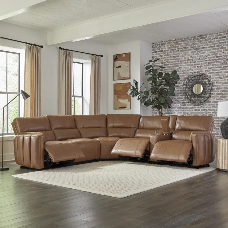 Modesto Sable 6 Piece Modular Power Reclining Sectional with Power Adjustable Headrests