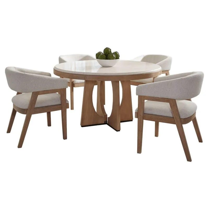 Escape Dining 54 Inch Round Table with 4 Barrel Chairs