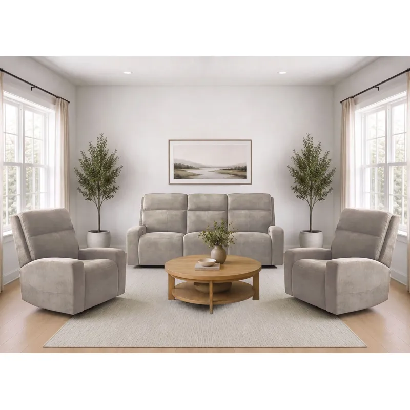 Traxton Jasper Taupe Power Zero Gravity Sofa and 2 Recliners