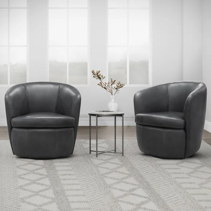 Barolo Vintage Slate 100% Italian Leather Swivel Club Chair Two Pack