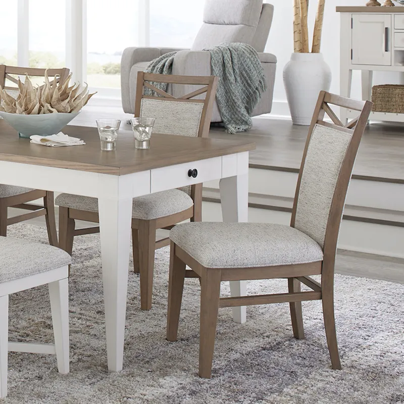Americana Modern Dining Rectangular Extendable Dining Table with 6 Upholstered Dining Chairs