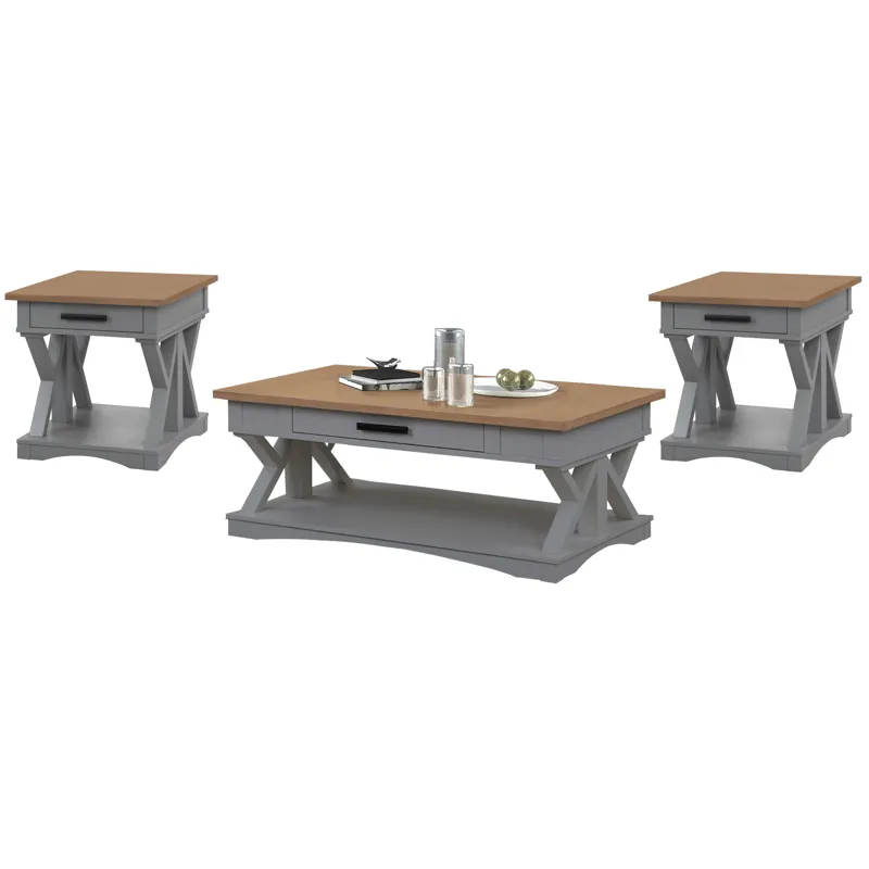 Americana Modern Dove Cocktail Table with 2 End Tables