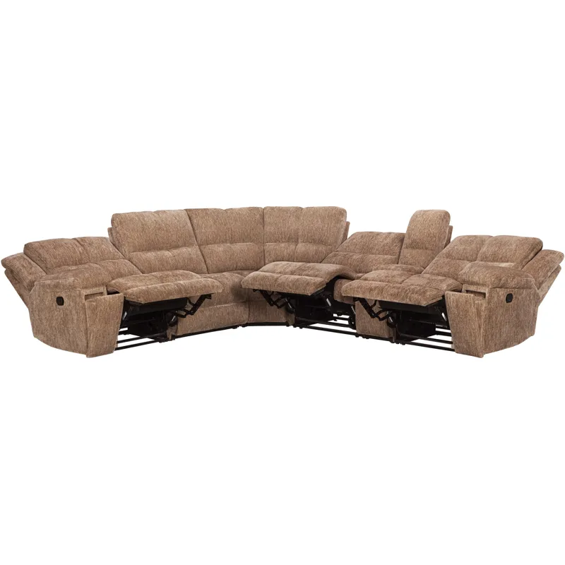 Bronco Plush Tobacco 6 Piece Modular Manual Reclining Sectional