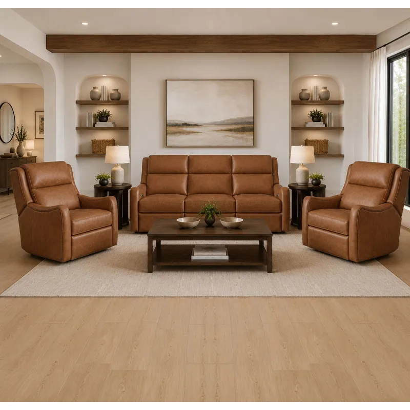 Channing Renaissance Cinnamon Power Zero Gravity Sofa and 2 Recliners