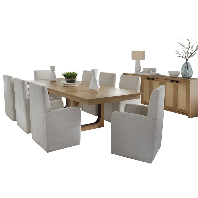 Escape Dining 84 Inch Rectangular Table with Console and 8 Caster Chairs