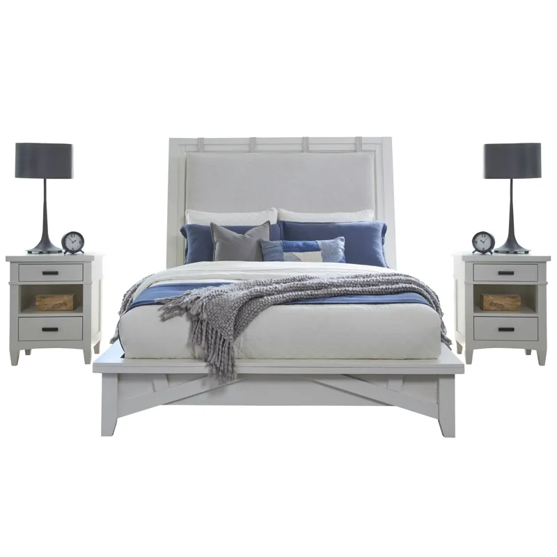 Americana Modern Bedroom King Platform Bed with 2 Nightstands