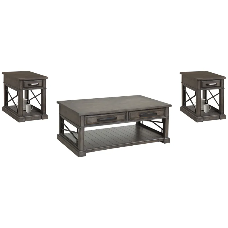 Sundance Smokey Grey Cocktail Table with 2 Chairside Tables