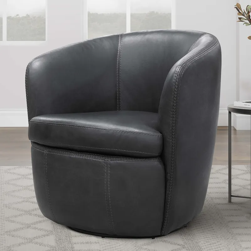 Barolo Vintage Slate 100% Italian Leather Swivel Club Chair Two Pack