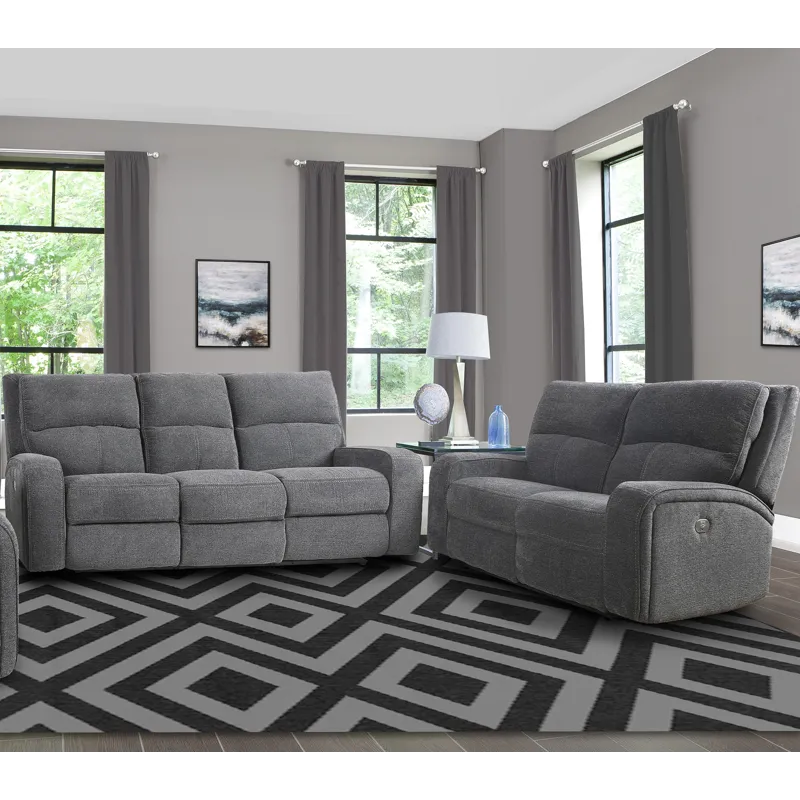 Polaris Bizmark Grey Power Reclining Sofa and Loveseat