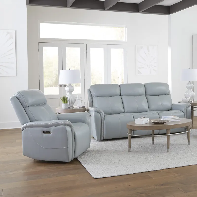 Cascade Seamist Grey Power Reclining Sofa and Recliner