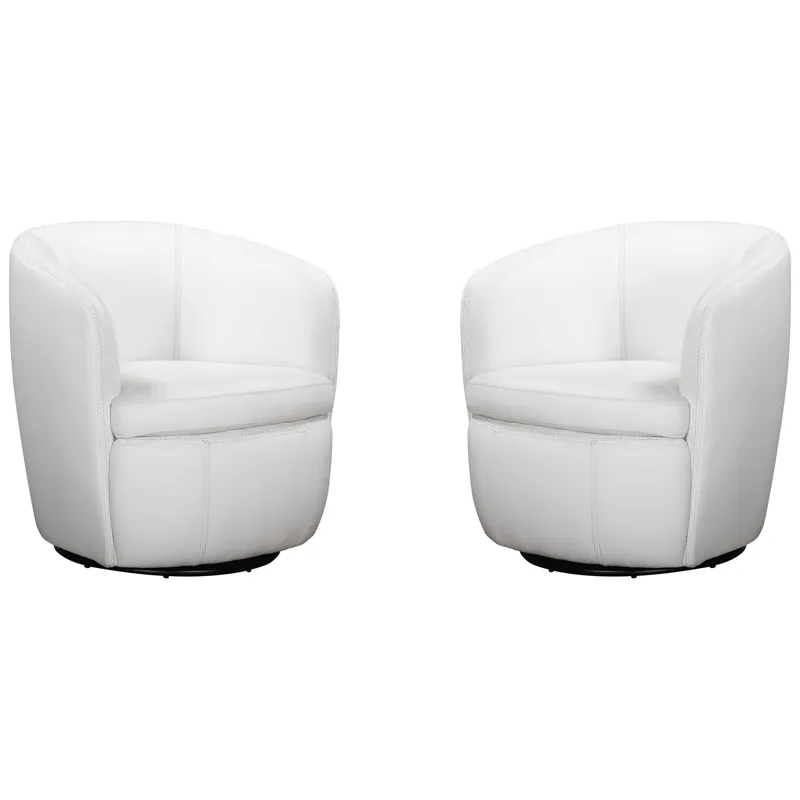 Barolo Snow 100% Italian Leather Swivel Club Chair Two Pack