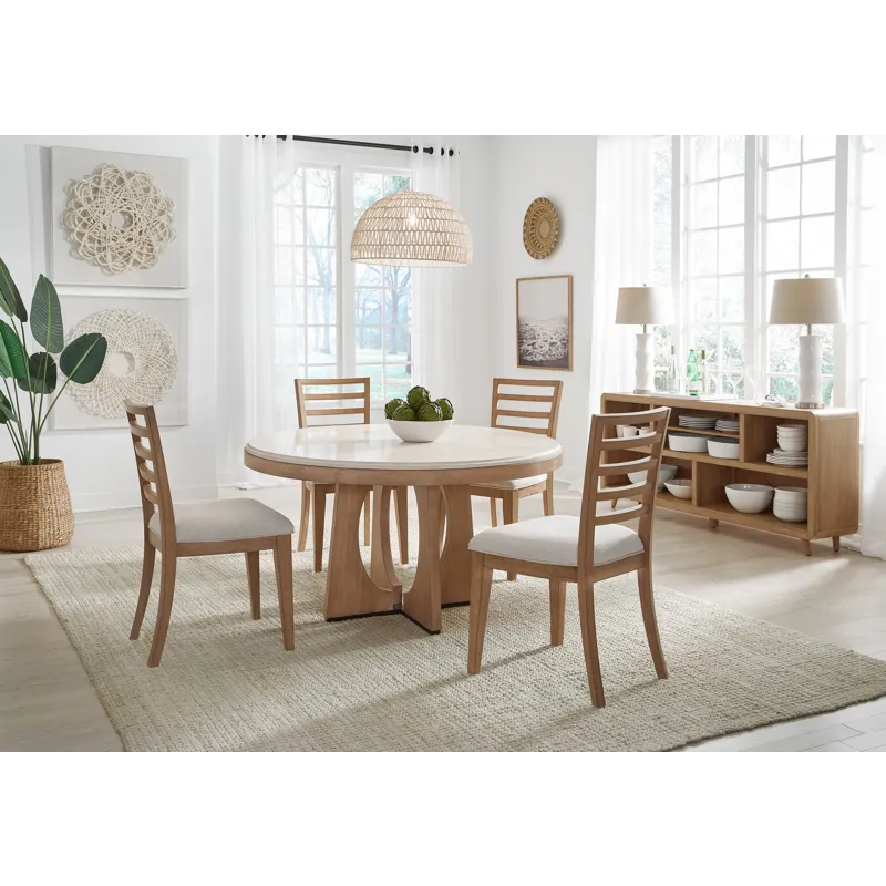 Escape Dining 54 Inch Round Table with Console and 4 Ladderback Chairs