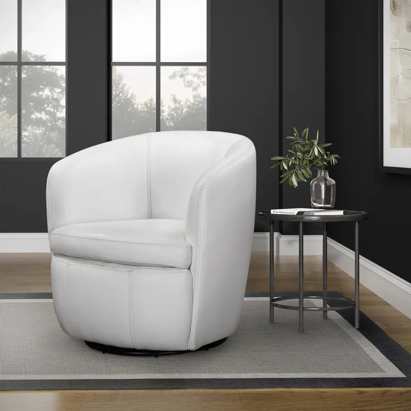 Barolo Snow 100% Italian Leather Swivel Club Chair Two Pack