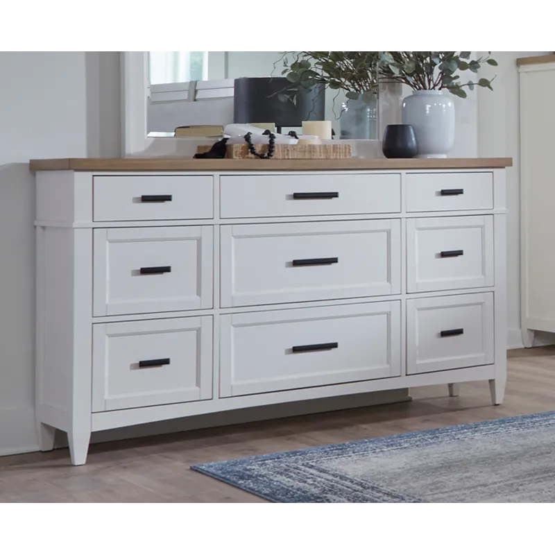 Americana Modern Bedroom King Platform Bed 2 Nightstands and Dresser with Mirror