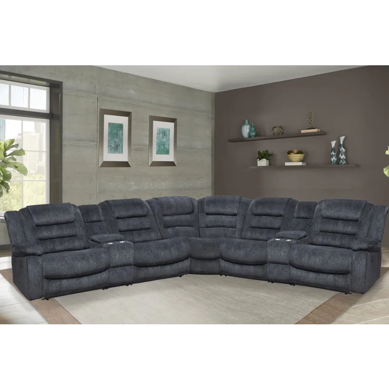 Bolton Misty Storm 7 Piece Modular Reclining Sectional and Entertainment Console