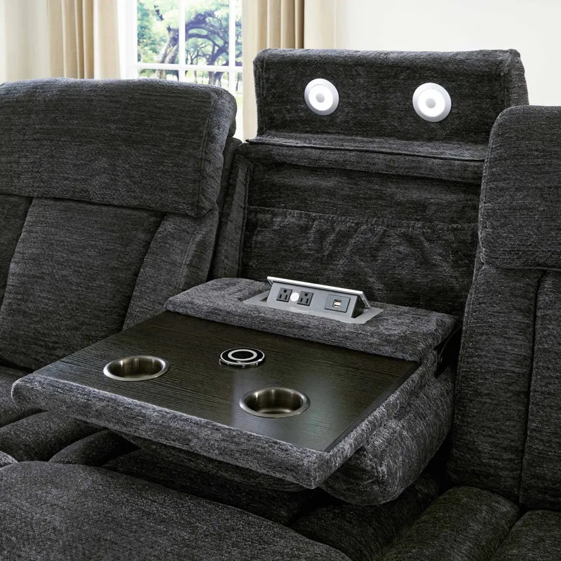 Dalton Lucky Charcoal Power Reclining Sofa Loveseat and Recliner