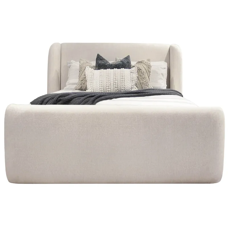 Shiloh White Mocha Queen Wingback Upholstered Bed