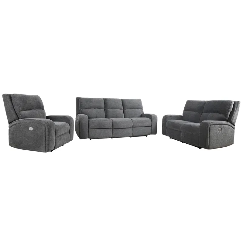 Polaris Bizmark Grey Power Reclining Sofa Loveseat and Recliner