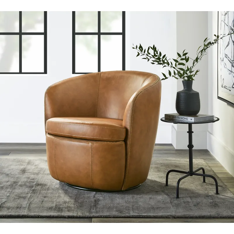Barolo Vintage Caramel 100% Italian Leather Swivel Club Chair Two Pack