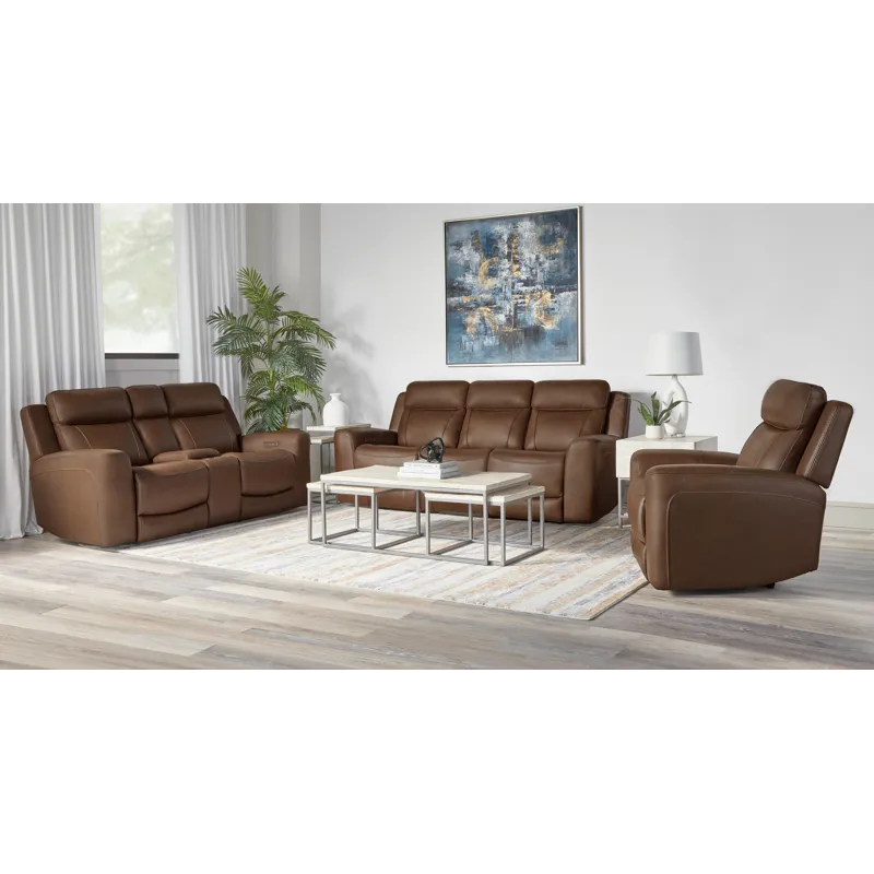 Calgary Autumn Umber Power Reclining Sofa Loveseat and Recliner