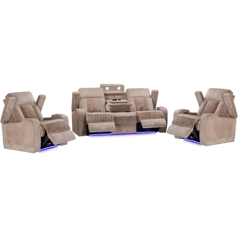 Equinox Mushroom Power Reclining Sofa and Two Recliners