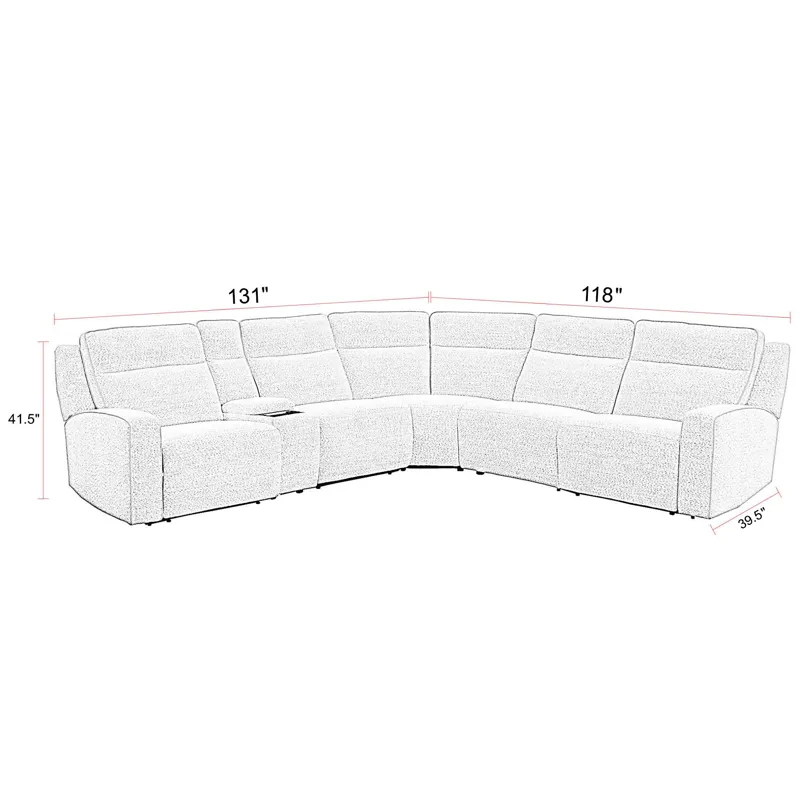 Lancaster Fluffy River Rock 6 Piece Zero Gravity Power Reclining Sectional with Power Adjustable Hea
