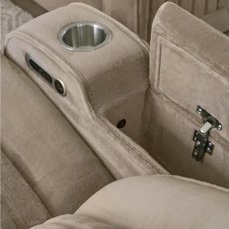 Equinox Mushroom Power Reclining Sofa with Drop Down Table