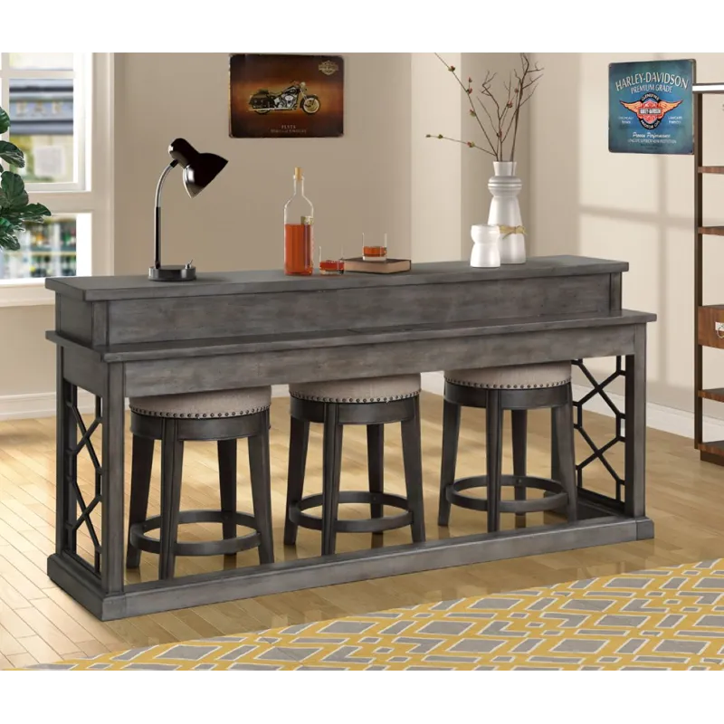 Sundance Smokey Grey Cocktail Table with 2 End Tables and Console Table with 3 Stools