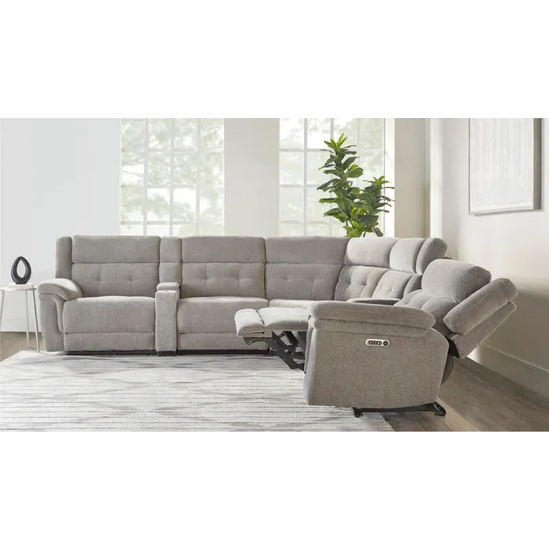 Richland Bristol Grey 7 Piece Modular Power Reclining Sectional with Power Adjustable Headrests