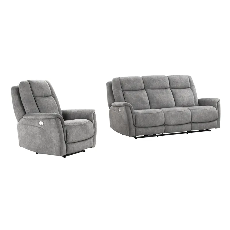 Linus Hudson Grey Power Reclining Sofa and Recliner