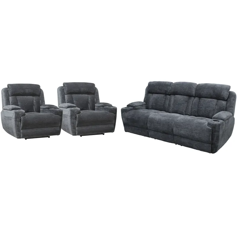 Dalton Lucky Charcoal Power Reclining Sofa and Two Recliners