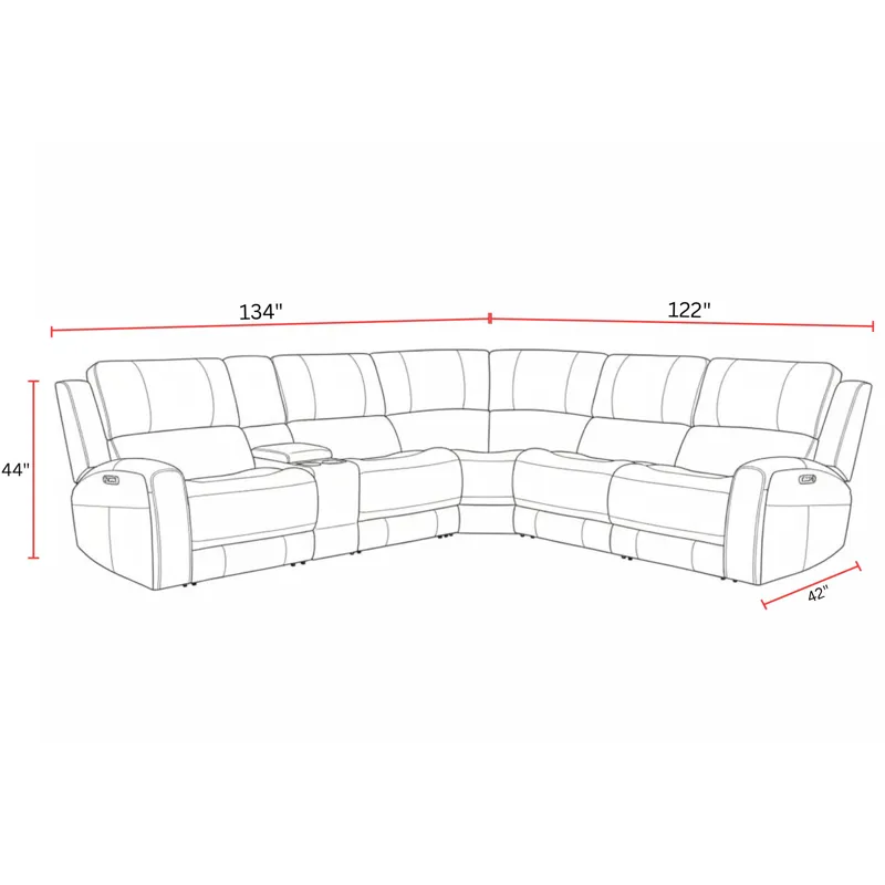 Belmont Lyric Caramel 6 Piece Zero Gravity Power Reclining Sectional with Power Adjustable Headrests